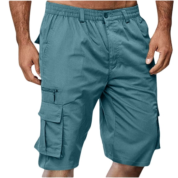 LWITHSZG Bermuda Shorts for Men Knee Length Athletic Cargo Pants Drawstring Elastic Waist Sweatpants with Pockets Summer Outfits M-3XL