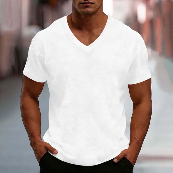 LWITHSZG Big and Tall Shirts for Men Casual Loose Fit V Neck Waffle Knit Tops Athletic Workout Work Basic Tees Shirt Summer Outfits S-5XL