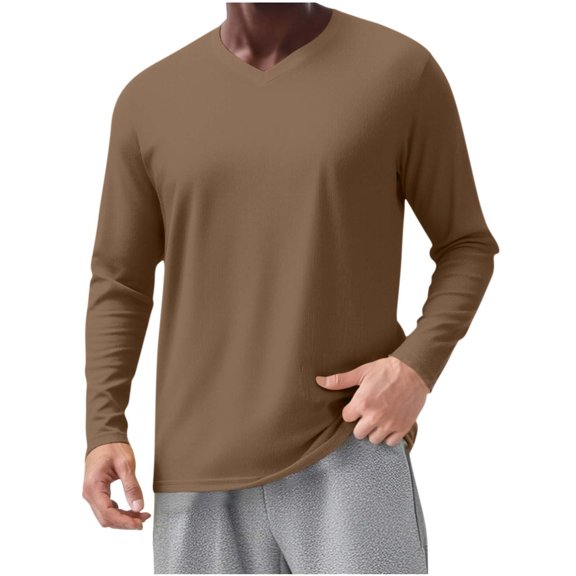 LWITHSZG Big and Tall Shirts for Men Casual Solid V Neck Long Sleeve Tops Athletic Workout Basic Tees Spring Trendy Plus Size Blouses S-5XL