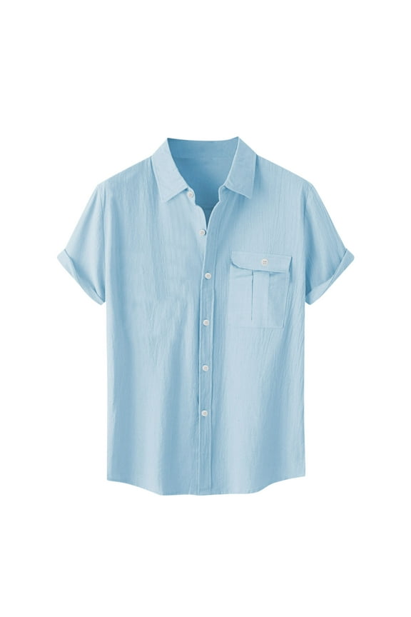 Big and Tall Shirts for Men Dressy Casual Button Down Short Sleeve Shirt Loose Work Blouse Beach Vacation Summer Tops with Pocket S-5XL