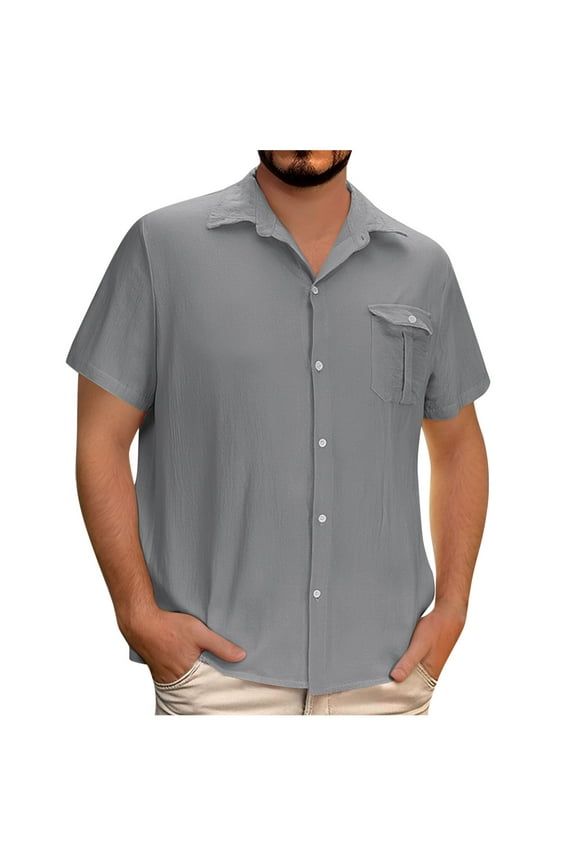 Big and Tall Shirts for Men Dressy Casual Button Down Short Sleeve Shirt Loose Work Blouse Beach Vacation Summer Tops with Pocket S-5XL