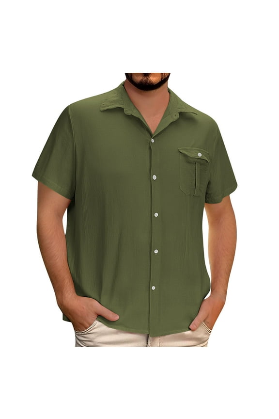 Big and Tall Shirts for Men Dressy Casual Button Down Short Sleeve Shirt Loose Work Blouse Beach Vacation Summer Tops with Pocket S-5XL