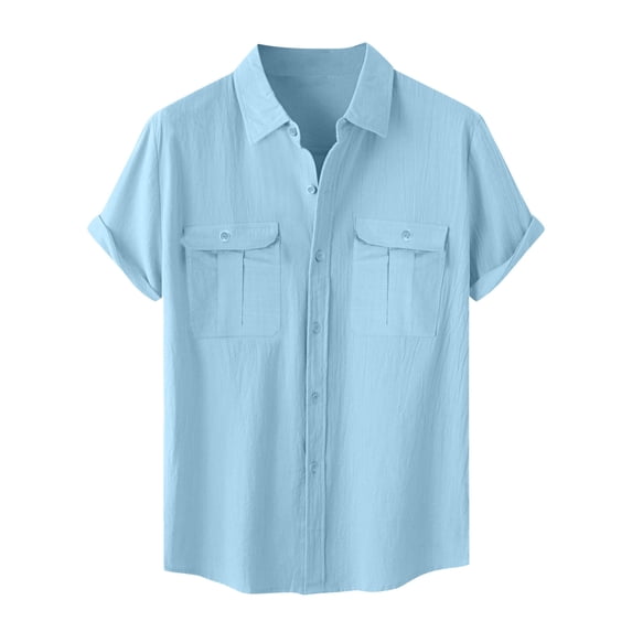 LWITHSZG Big and Tall Shirts for Men Dressy Casual Collared Short Sleeve Tops Work Button Down Shirt Comfy Loose Summer Blouses M-5XL