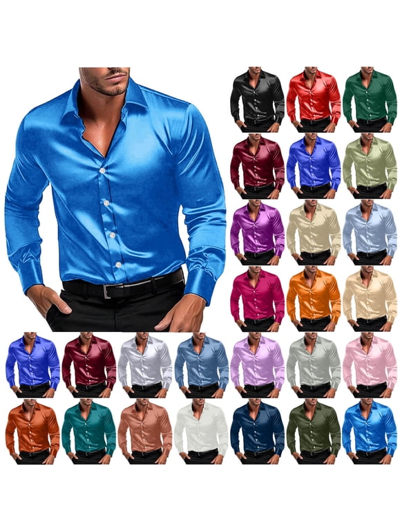 Big and Tall Shirts for Men Trendy Silk Satin Button Down Shirt Business Office Work Tops Spring Long Sleeve Blouses S-5XL