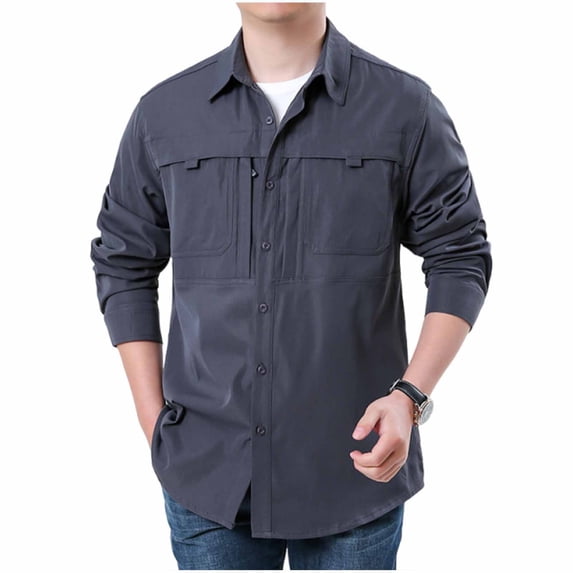 LWITHSZG Button Down Shirt Men Loose Fit Collared Long Sleeve Shirts Fall Lightweight Going Out Tops Work Casual Outerwear with Pockets