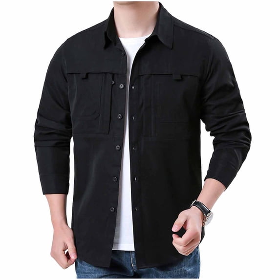 LWITHSZG Button Down Shirt Men Loose Fit Collared Long Sleeve Shirts Fall Lightweight Going Out Tops Work Casual Outerwear with Pockets