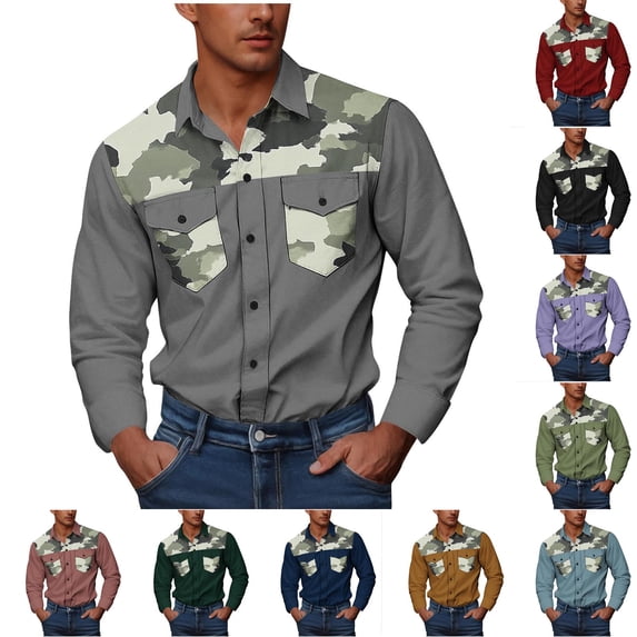 LWITHSZG Camo Shirt for Men Spring Trendy Button Down Long Sleeve Tops Fishing Workout Basic Blouses Casual Loose Big and Tall Shirts S-5XL