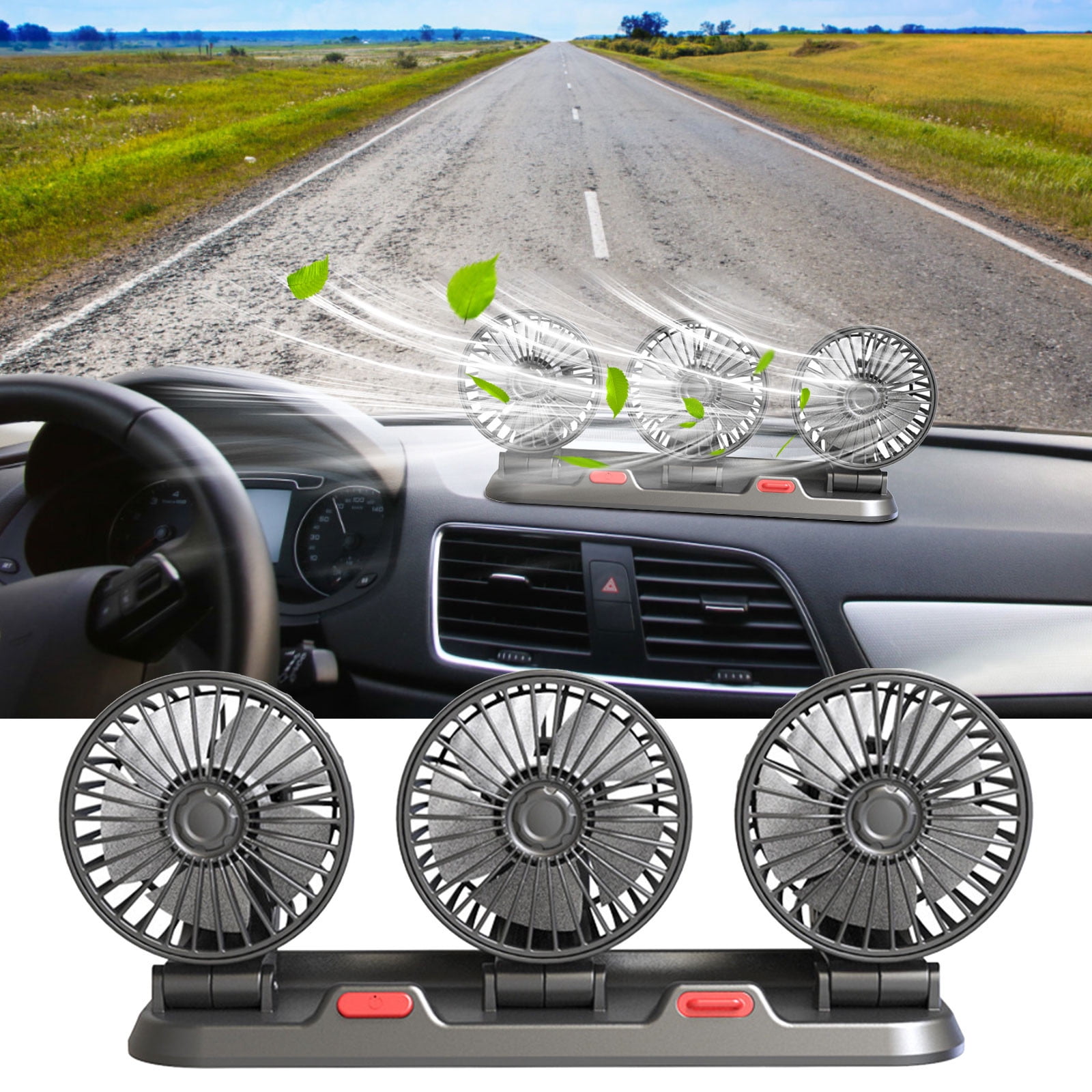 LWITHSZG Car Fan Portable Auto Cooling Fan ThreeHead Rotatable Vehicle Fan Strong Wind Air Circulation Fan for Car Dashboard Electric Fan for Truck SUV Sedan RV Van