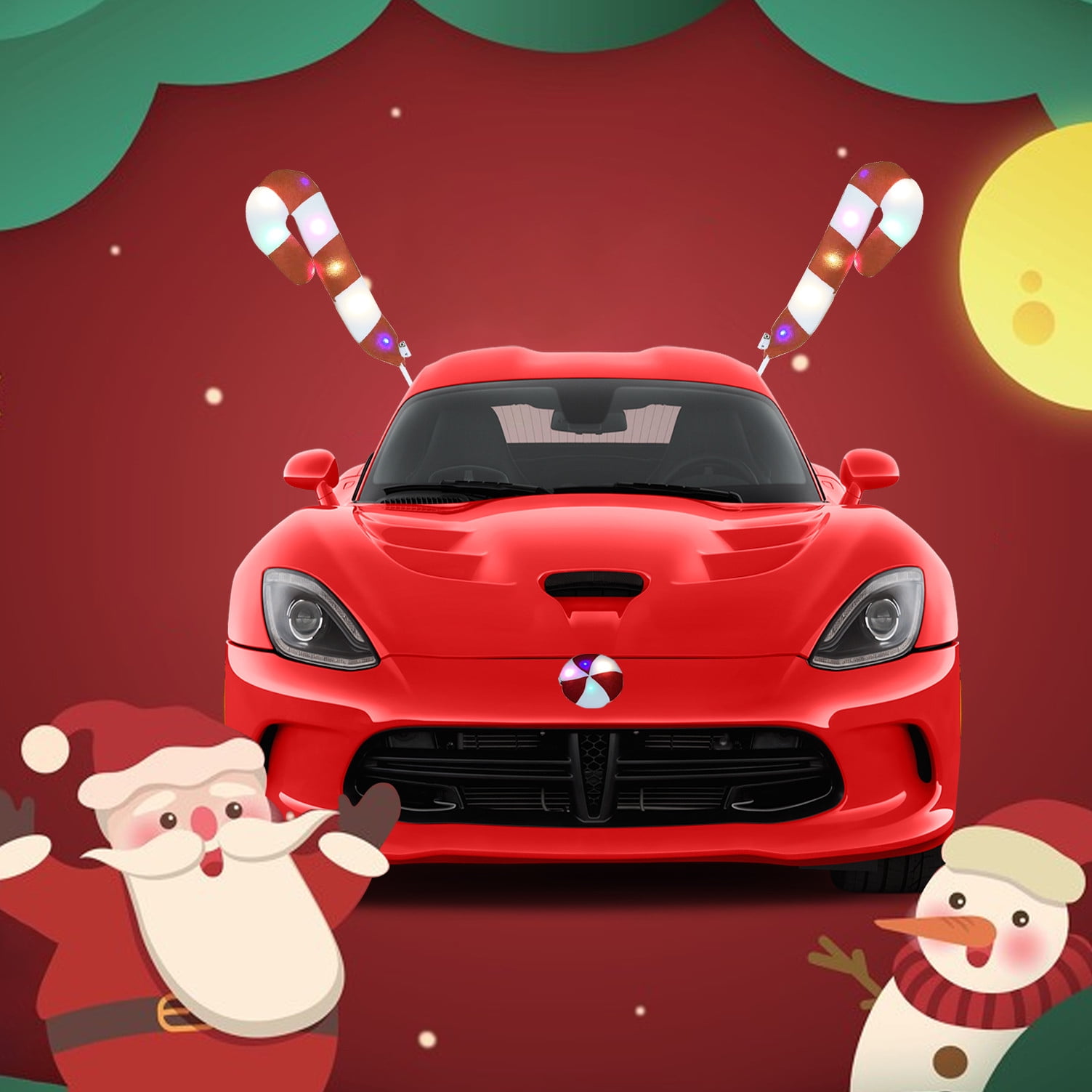 LWITHSZG Car Reindeer Antler Kit Christmas Decorations Candy Canes Auto