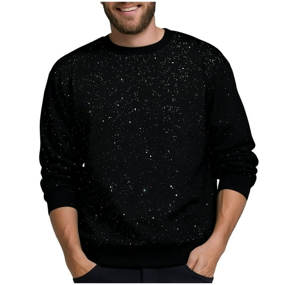 LWITHSZG Christmas Sweatshirts for Men Fashion Glitter Crew Neck Long Sleeve Going Out Tops Holiday Party Loose Unisex Athletic Tops Pullover Size S