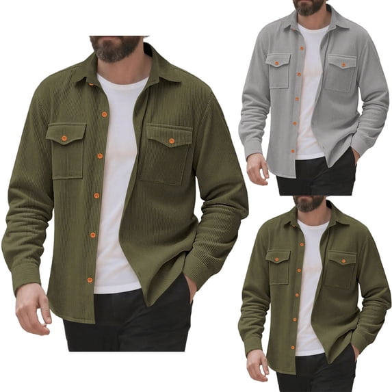 LWITHSZG Corduroy Jacket Men Dressy Casual Long Sleeve Button Down Shacket Going Out Outerwear Fall Winter Fashion Lightweight Jackets with Pockets