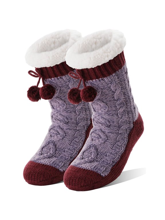 Crew Socks for Women Thick Sherpa Lined Warm Calf Socks Winter Plush Cute Fuzzy Socks Free Size