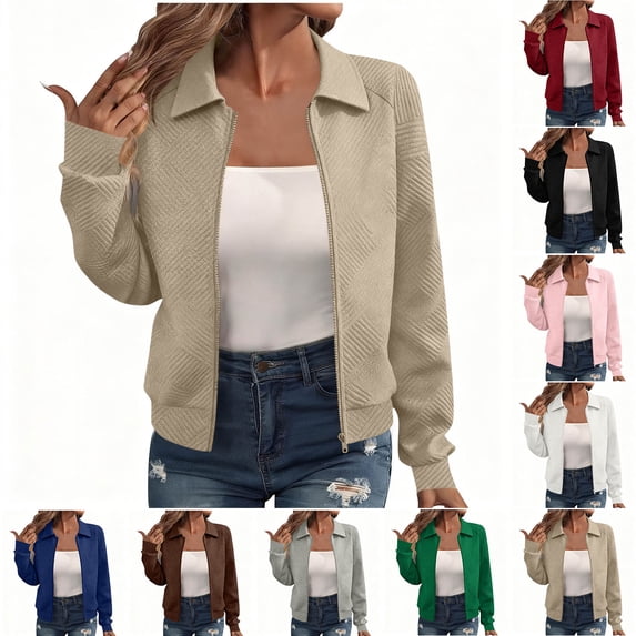 LWITHSZG Cropped Jacket Women Trendy Texture Full Zip up Coats Fall Winter Long Sleeve Going Out Tops Casual Outerwear with Pockets Size S