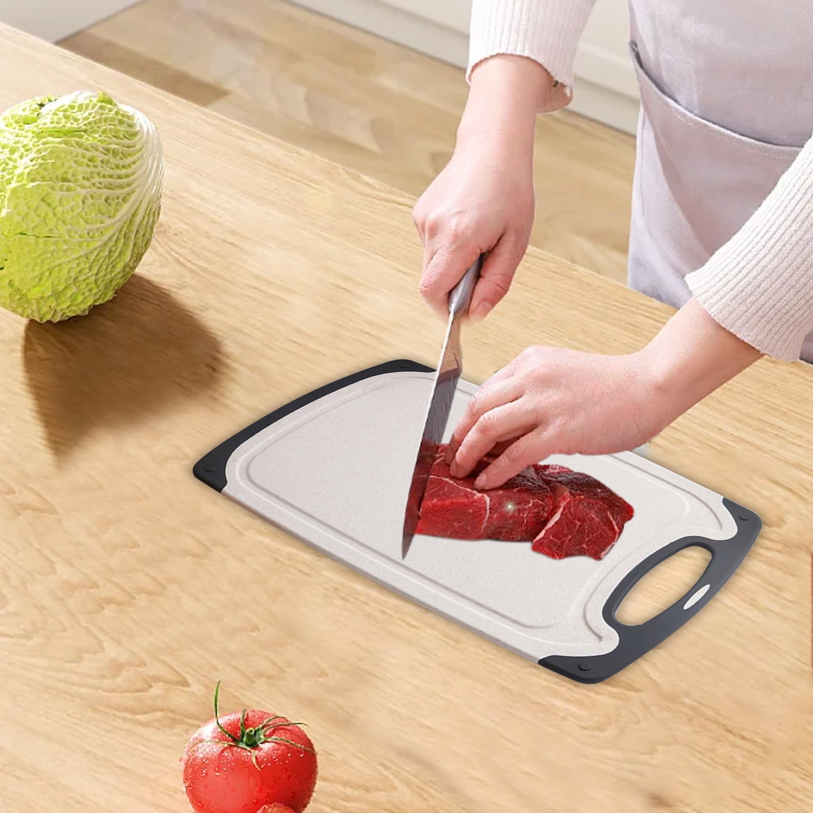 Lwithszg Cutting Boards for Kitchen, Safe Plastic Chopping Board Non-Slip Feet and Deep Drip Juice Groove, Easy Grip Handle, BPA Free, Non-Porous