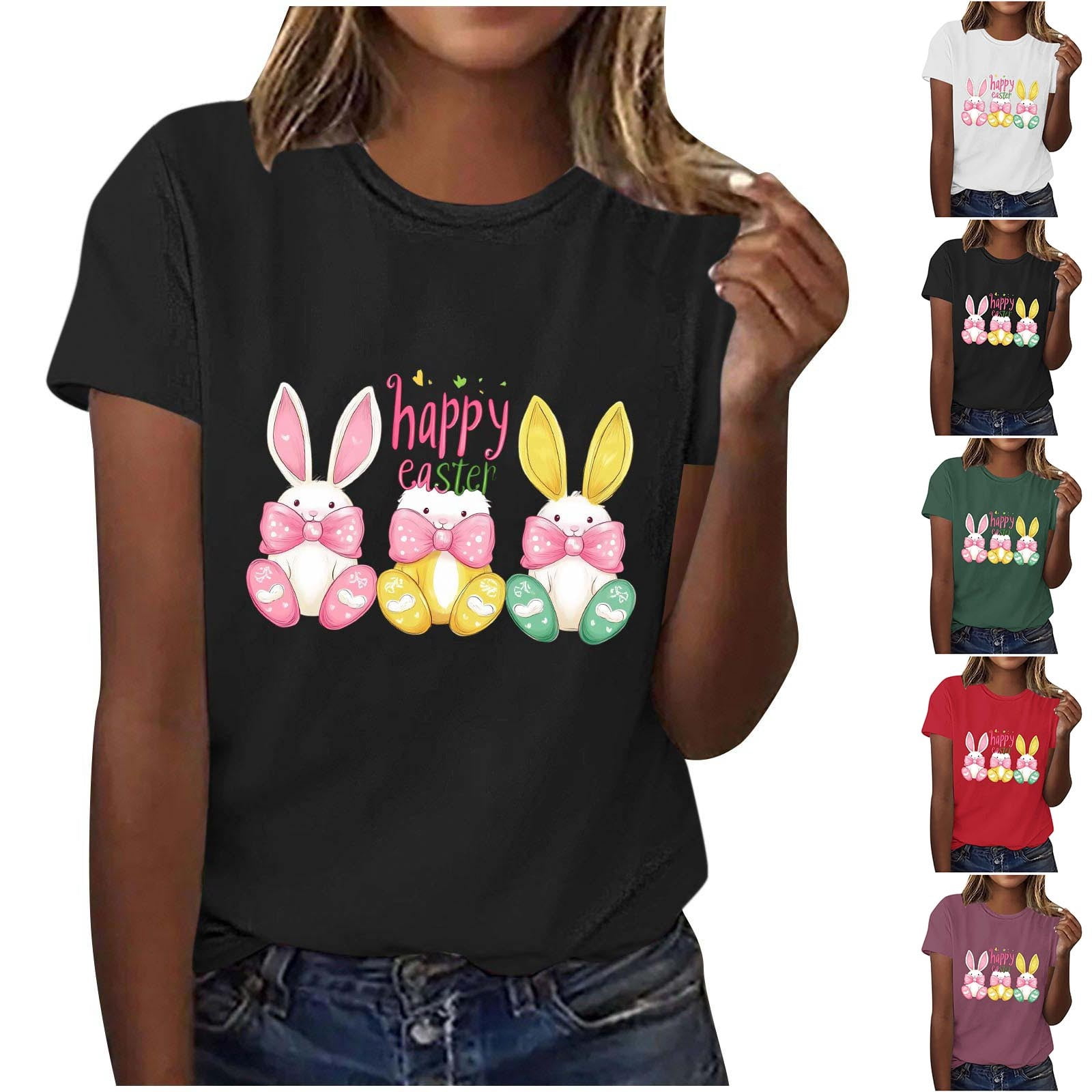 LWITHSZG Easter Shirts for Women Holiday Party Cute Eggs Graphic Tees ...