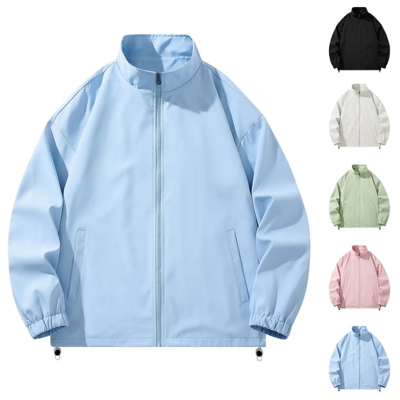 LWITHSZG Fall Jackets for Men Casual Loose Lightweight Coats Long Sleeve Going Out Tops Winter Trendy Solid Full Zip up Casual Outerwear Size L