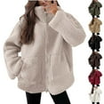 thumbnail image 1 of LWITHSZG Fleece Jacket Women Sherpa Fuzzy Full Zip up Coats Fall Winter Long Sleeve Going Out Tops Soft Comfy Warm Casual Outerwear with Pockets Size M, 1 of 4