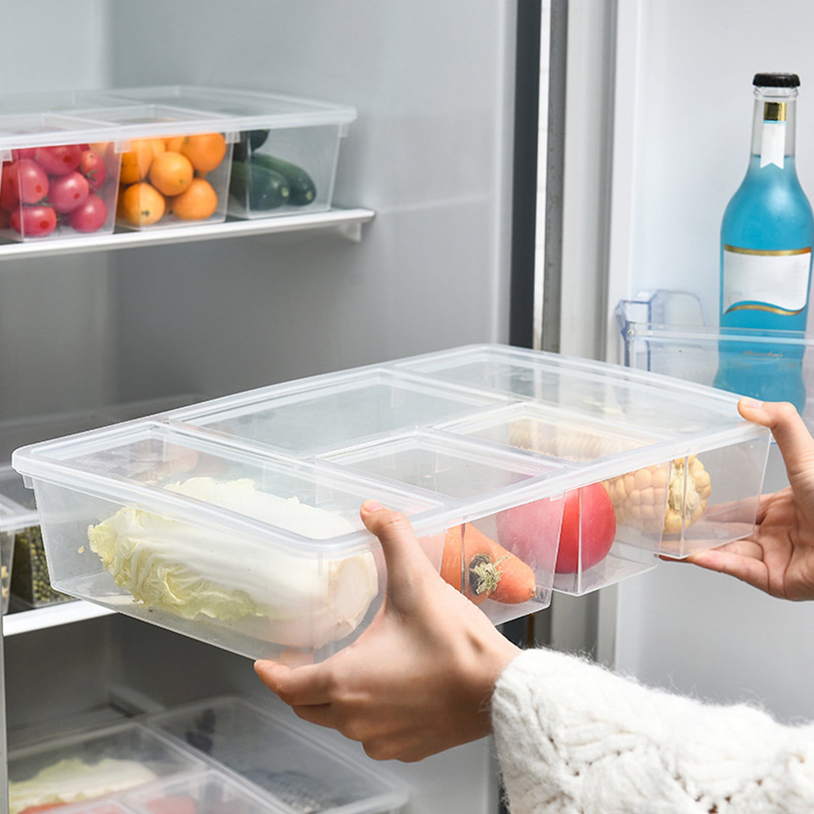 Refrigerator Organizer Bins Food Fridge Storage Box Clear Dividers
