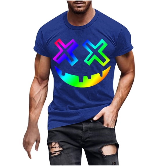 LWITHSZG Gradient Rainbow Halloween Shirts for Men Trendy Short Sleeve Graphic Tees Big and Tall Casual T-Shirt Streetwear Festival Tops M