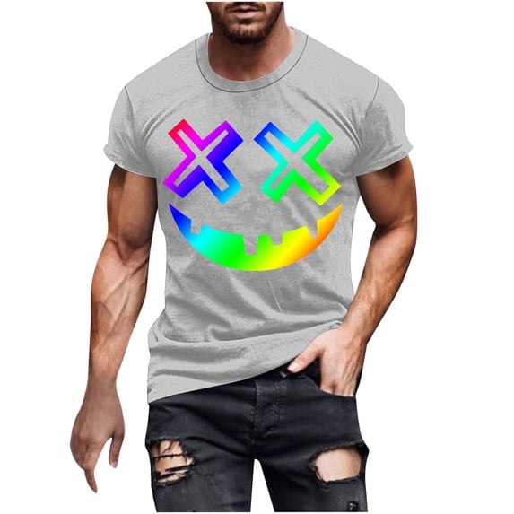 LWITHSZG Gradient Rainbow Halloween Shirts for Men Trendy Short Sleeve Graphic Tees Big and Tall Casual T-Shirt Streetwear Festival Tops XL