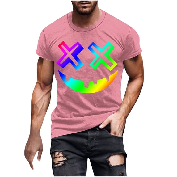 LWITHSZG Gradient Rainbow Halloween Shirts for Men Trendy Short Sleeve Graphic Tees Big and Tall Casual T-Shirt Streetwear Festival Tops XXL