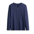 thumbnail image 1 of LWITHSZG Henley Shirts for Men Soft Comfy Cotton Long Sleeve Plus Size Tops Casual Loose Blouse Fall&nbsp;Fashion V&nbsp;Neck Button Basic Tees Size XL, 1 of 2