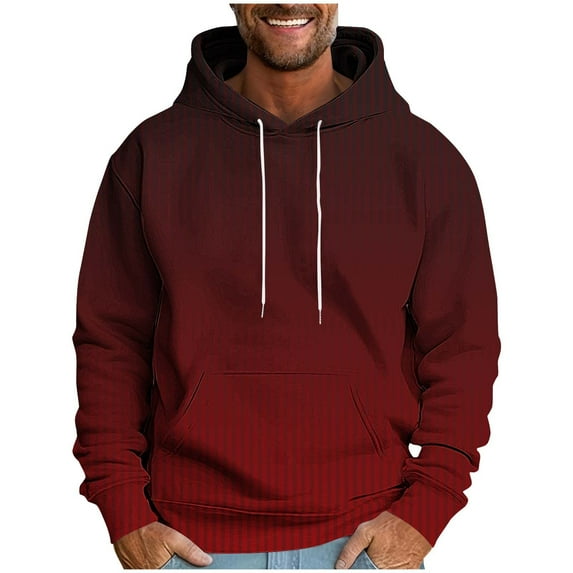 LWITHSZG Hoodies for Men Hooded Long Sleeve Plus Size Tops Fall Winter Clothing Fashion Vintage Gradient Ribbed Knit Pullover Sweatshirts with Pocket Size 4X-Large