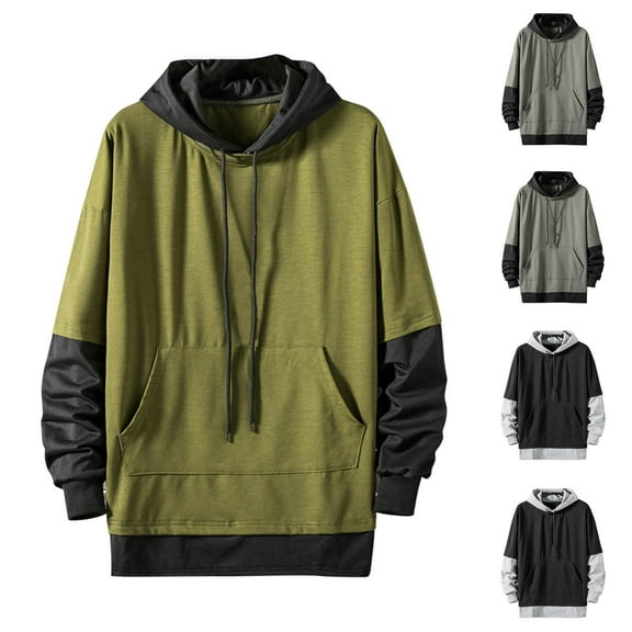LWITHSZG Hoodies for Men Patchwork Color Block Pullover Sweatshirts Fall Spring Hooded Long Sleeve Blouses Casual Loose Going Out Tops with Pocket Size XL