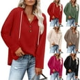 thumbnail image 1 of LWITHSZG Hoodies for Women Casual Loose V&nbsp;Neck Long Sleeve Henley Shirts Going Out Tops Fall Winter Fashion Drawstring Pullover Sweatshirts, 1 of 7