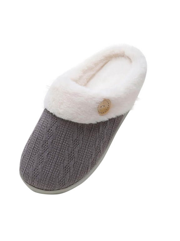 House Slippers for Women Trendy Cable Knit Closed Toe Slip On Slippers Winter Indoor Bedroom House Shoes Size 36