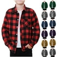 thumbnail image 1 of LWITHSZG Jackets for Men Boys Trendy Long Sleeve Button Down Plaid Shacket Dad and Son Matching Shirts Spring Fall Lightweight Going Out Tops Size Kids:100, 1 of 10