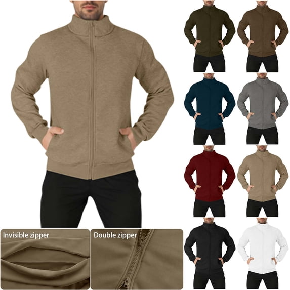 LWITHSZG Jackets for Men Soft Comfy Warm Fall Coats Winter Lightweight Long Sleeve Going Out Tops Trendy Full Zip up Sweatshirts with Pockets Size M