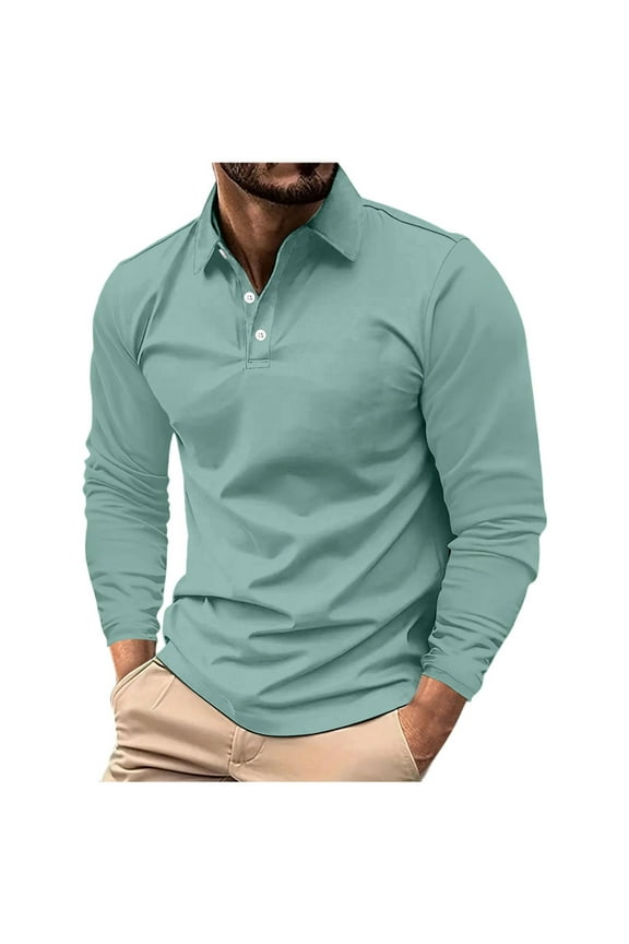 Long Sleeve Shirts for Men Dressy Casual Collared Button Henley Shirt Winter Lightweight Fall Tops Fashion Solid Color Basic Tees Size XXL