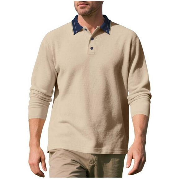 LWITHSZG Long Sleeve Shirts for Men Big and Tall Collared Henley Shirt Fall Fashion Lightweight Basic Tees Dressy Casual Going Out Tops Size XXL