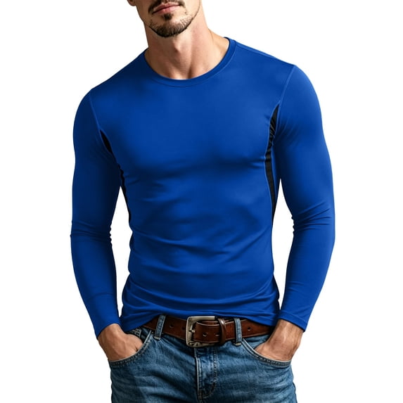 LWITHSZG Long Sleeve Shirts for Men Color Block Slim Fit Layering Tops Athletic Workout Fall T Shirt Casual Undershirts L