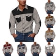 thumbnail image 1 of LWITHSZG Long Sleeve Shirts for Men Dressy Casual Collared Button Down Shirt Color&nbsp;Block Blouses Outdoor Travel Lightweight Going Out Tops, 1 of 6