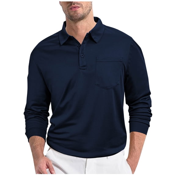LWITHSZG Long Sleeve Shirts for Men Dressy Casual Going Out Tops Lightweight Basic Tees Fall Fashion Solid Collared Button Henley Shirt Size S