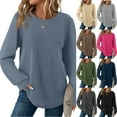 thumbnail image 1 of LWITHSZG Long Sleeve Shirts for Women Casual Loose Waffle Knit Tops Fall Winter Fashion Lightweight Going Out Pullover Sweatshirts, 1 of 8