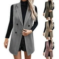 thumbnail image 1 of LWITHSZG Long Vest for Women Double Breasted Notched Lapel Business Sleeveless Blazer Dressy Casual Open Front Cardigan Work Office Jacket Size M, 1 of 10