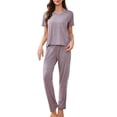 thumbnail image 1 of snilers Lounge Sets for Women 2 Piece Pajama Set Fashion Solid Crew Neck T Shirts and Jogger Pants Loungewear Set Sleepwear, 1 of 4
