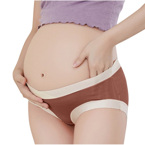 LWITHSZG Maternity Underwear for Women Low Rise Stretchy Briefs Color Block Underpants Comfy Breathable Hipster Panties Pregnancy Clothes M-4XL