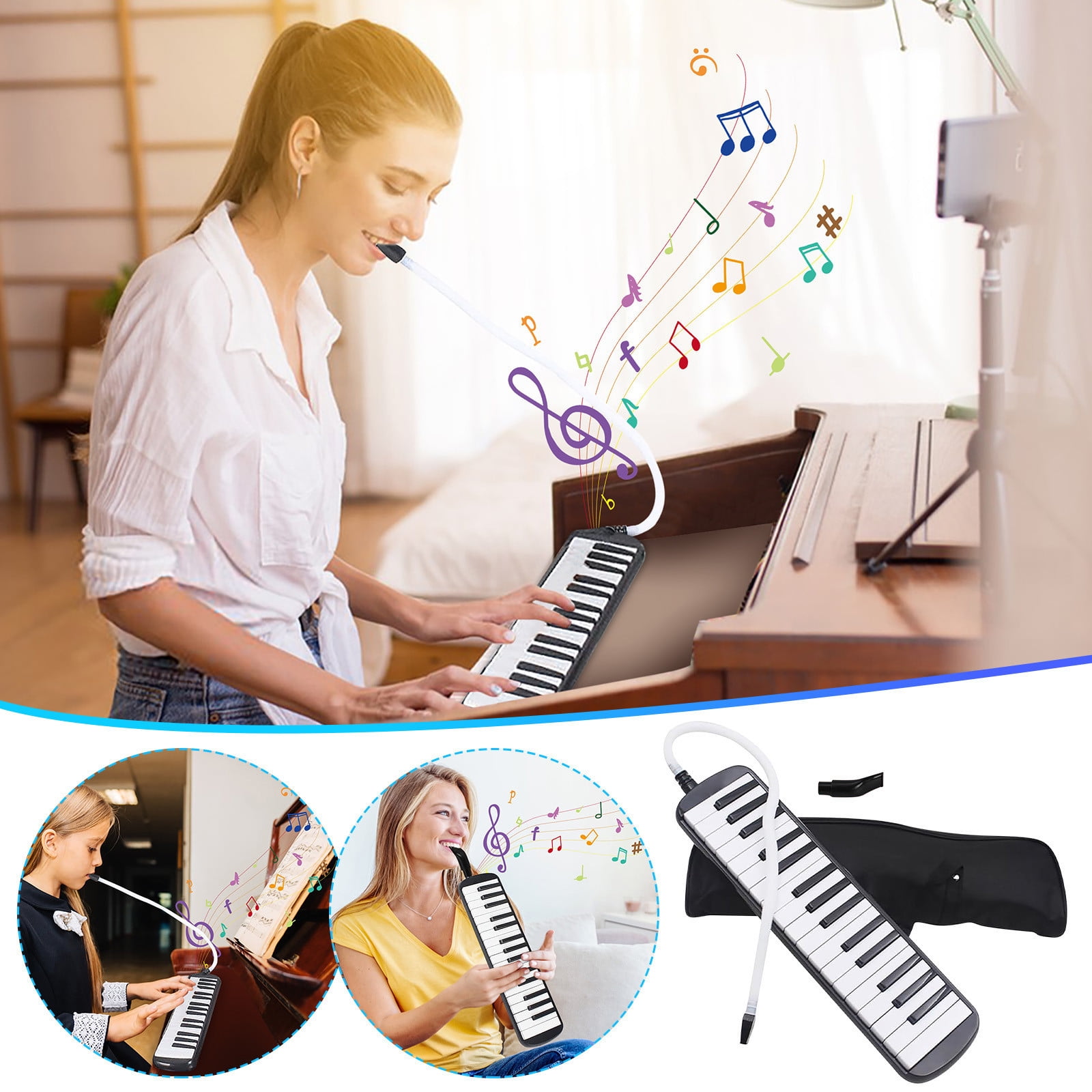 LWITHSZG Melodica 32 Keys Double Tubes Mouthpiece Air Piano Keyboard ...