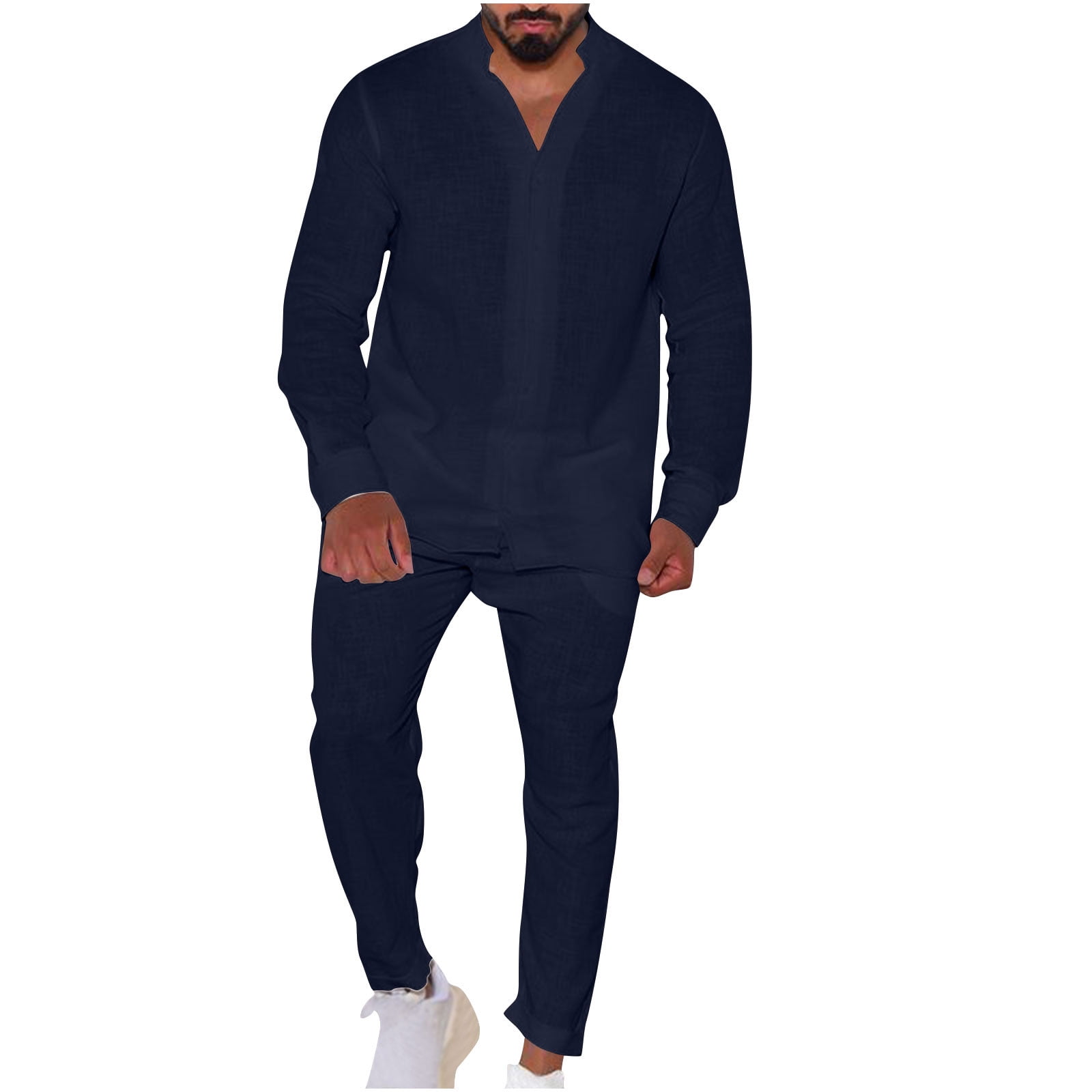 Mens Two Piece Set Long Sleeve Casual Tone On Tone Stripe Rust