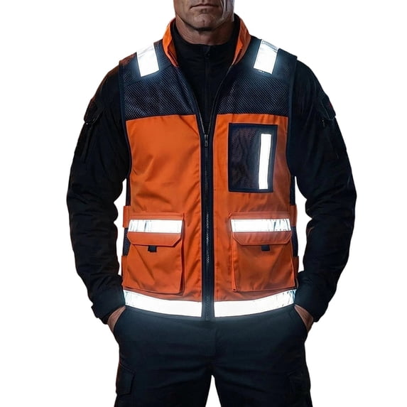 LWITHSZG Men's High Visibility Safety Vest with Multiple Pockets Reflective Workwear Lightweight Sleeveless Jackets L-4XL