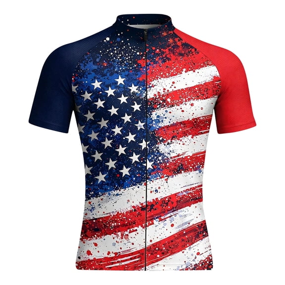 LWITHSZG Mens Cycling Jersey USA Flag Themed Short Sleeve Full Zip up Graphic Tees Breathable Slim&nbsp;Fitted Plus Size Workout Tops S-5XL