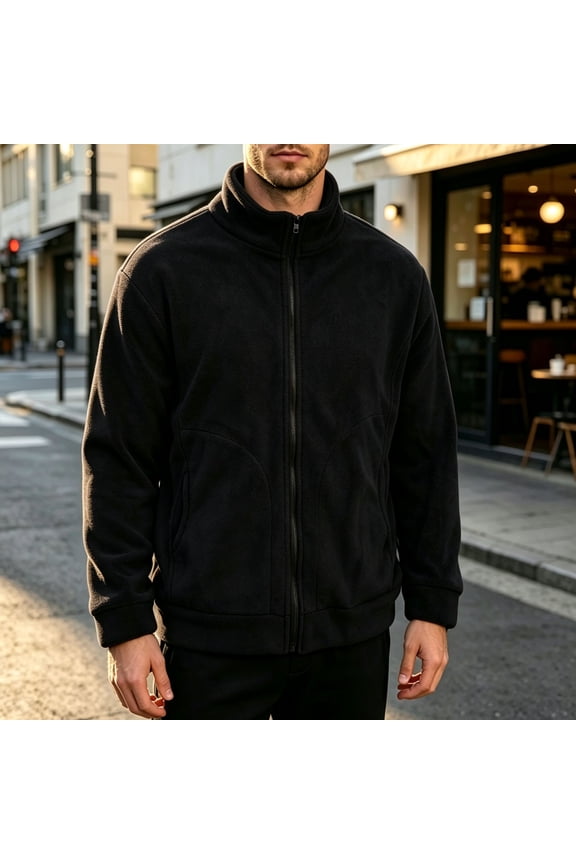 Mens Fleece Jacket with Pockets Stand Collar Full Zip up Jackets Golf Long Sleeve Fall Winter Warm Casual Outerwear 3X-Large