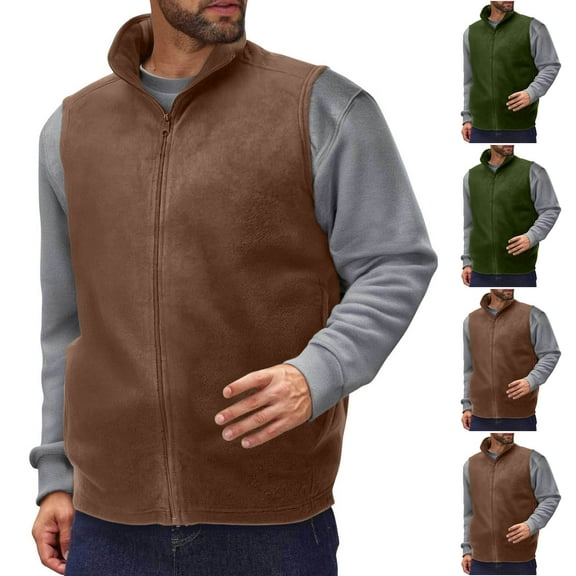 LWITHSZG Mens Fleece Vest Soft Comfy Warm Lightweight Jackets Full Zip up Casual Outerwear Fall Winter Fashion Sleeveless Coats with Pockets