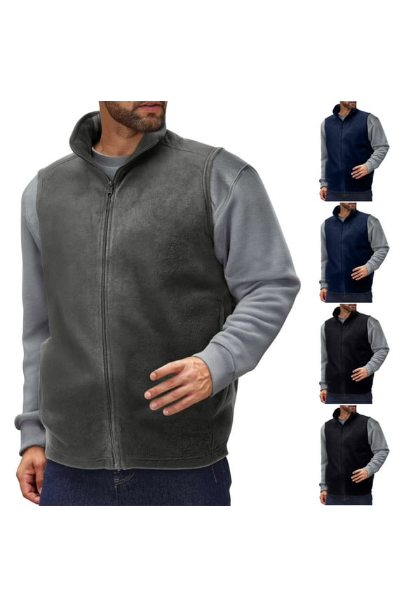 Mens Fleece Vest Soft Comfy Warm Lightweight Jackets Full Zip up Casual Outerwear Fall Winter Fashion Sleeveless Coats with Pockets