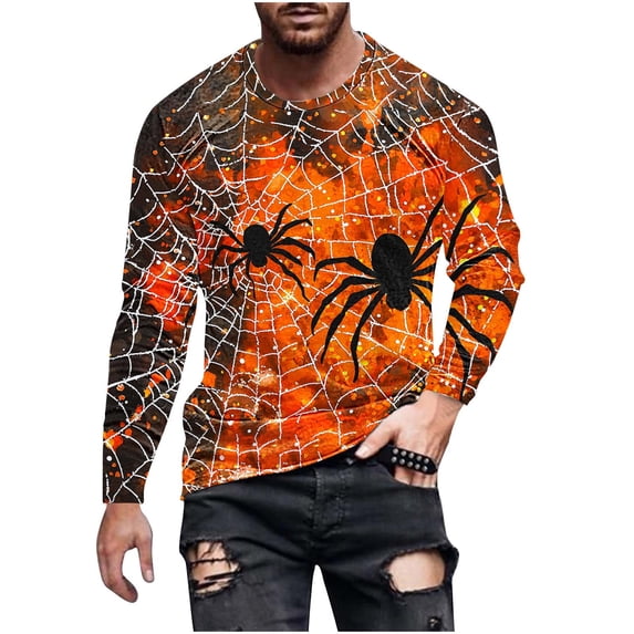 LWITHSZG Mens Halloween Shirts Horror Blood Splash Graphic Tees Plus Size Long Sleeve Festival Tops FallTrendy Crew Neck Basic T-shirt L