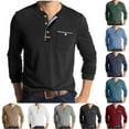 thumbnail image 1 of LWITHSZG Mens Henley Shirts Dressy Casual Button Blouses Fall Winter Fashion Basic Tees Soft Comfy Long Sleeve Going Out Tops with Pocket Size L, 1 of 8